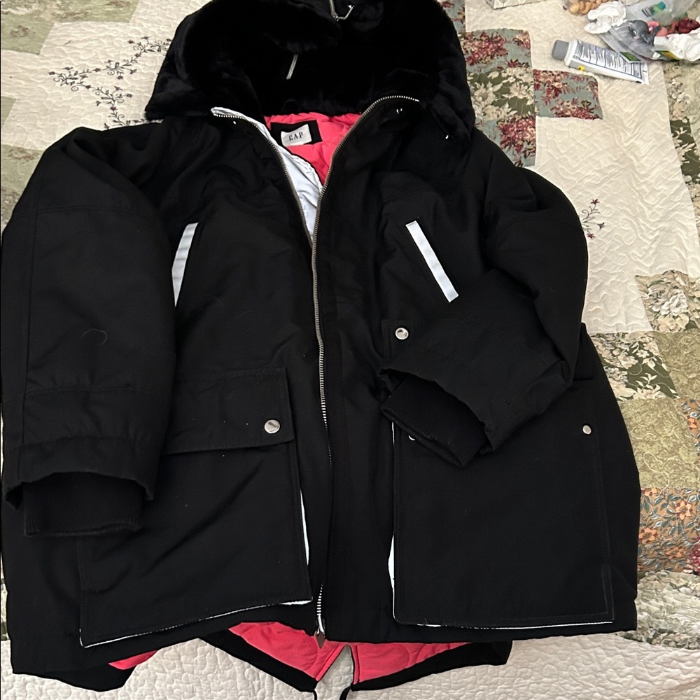 GAP Black Hooded Parka with Pink Liner